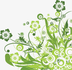 手绘绿色清新唯美花朵植物素材