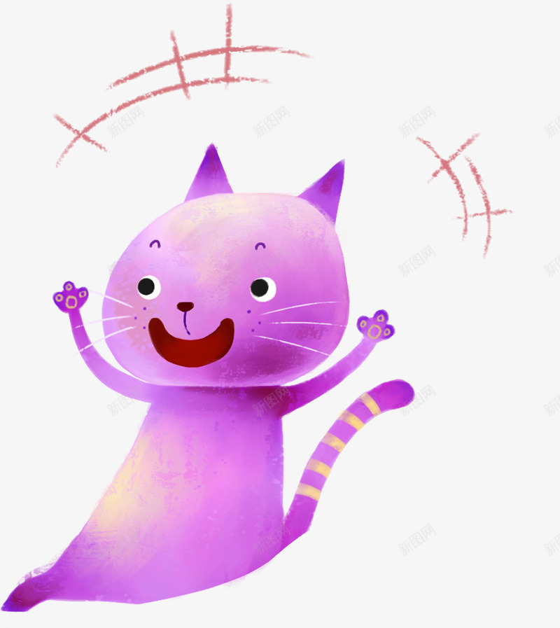 粉色猫咪手绘卡通插画png免抠素材_88icon https://88icon.com 卡通 插画 粉色