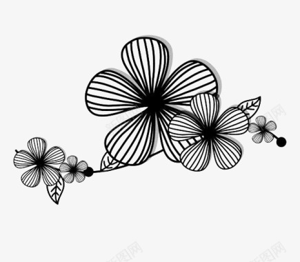 手绘黑色线条花卉图标图标