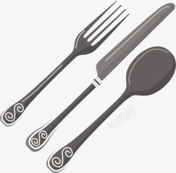 手绘插图刀叉勺餐具素材