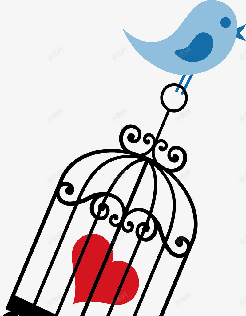 笼子蓝色鸟线条装饰图案红心png免抠素材_88icon https://88icon.com 笼子 红心 线条 蓝色鸟 装饰图案