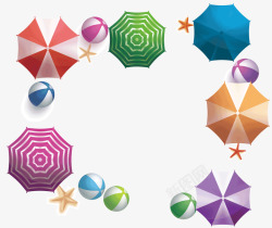 红白色皮球太阳伞组成的方形框高清图片