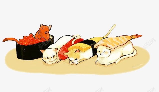 卡通寿司png免抠素材_88icon https://88icon.com 卡通 寿司 彩色 手绘 水彩 猫咪 装饰 食物
