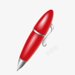 手绘一支红色钢笔矢量图素材