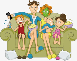 卡通欢乐一家人看电视矢量图素材