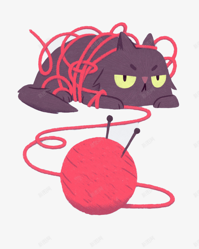 线团和猫咪png免抠素材_88icon https://88icon.com 一只 卡通 手绘 毛线 猫咪 红色 线团 黑色