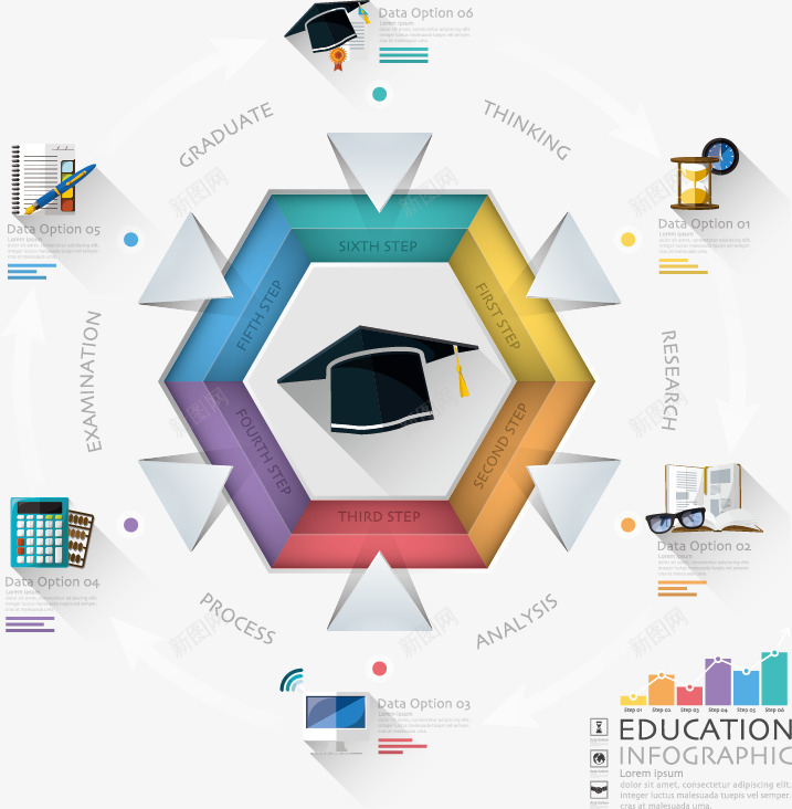 ppt图表png免抠素材_88icon https://88icon.com 创意几何 商务 学士帽 计算器