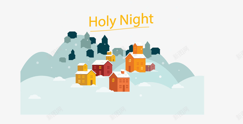 圣诞夜插画png免抠素材_88icon https://88icon.com 圣诞夜 小镇插画 矢量素材 雪地 飘雪