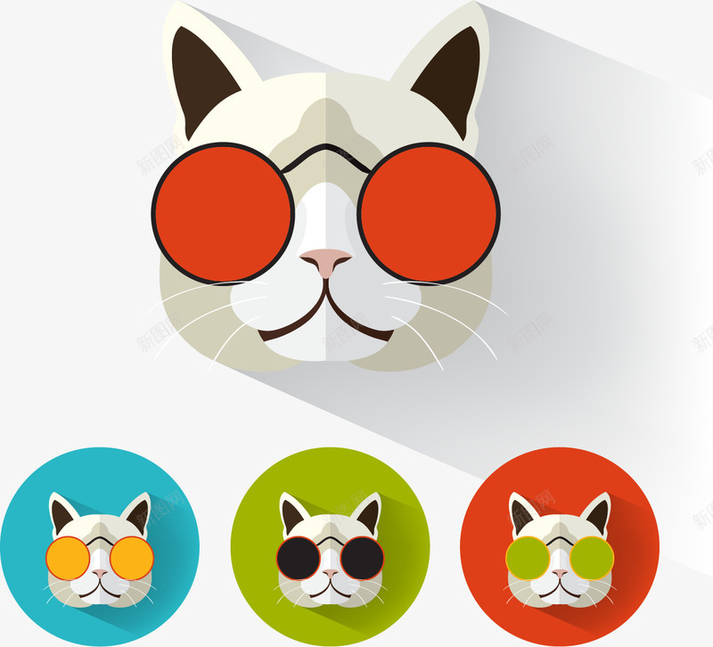 手绘猫咪头像矢量图ai免抠素材_88icon https://88icon.com 头像 手绘 猫咪 长投影 矢量图