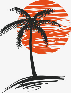 椰树夕阳素材