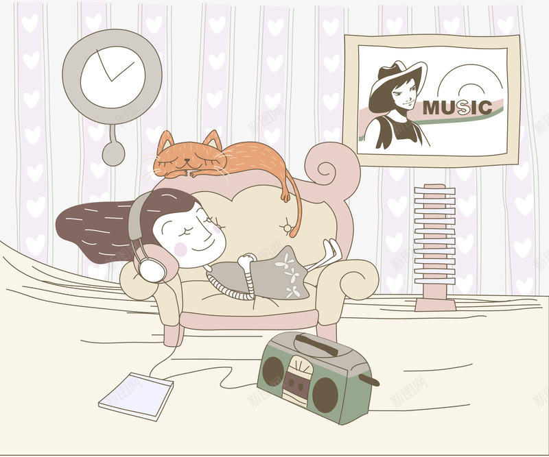 听歌中的女孩插画png免抠素材_88icon https://88icon.com 听歌 听歌的人 猫咪 睡午觉