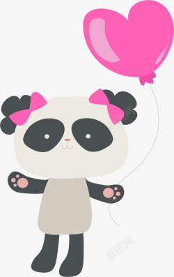拿着粉色气球的熊猫矢量图素材