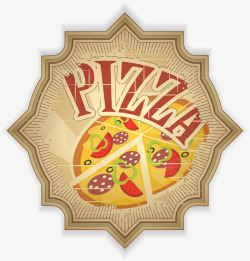 披萨花纹黄色披萨徽章高清图片