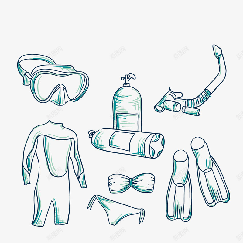 潜水服png免抠素材_88icon https://88icon.com 储气罐 大海 氧气罐 脚蹼 蓝色