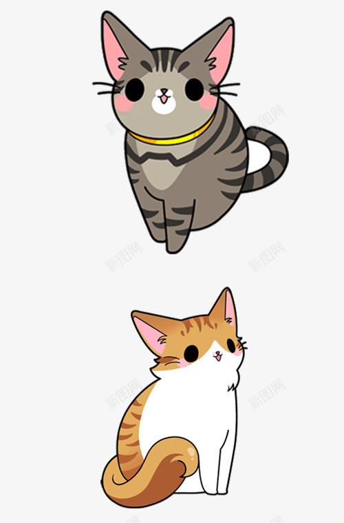 两只卡通猫png免抠素材_88icon https://88icon.com 动物 宠物 灰色 猫咪 黄色