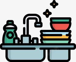 厨房水池和餐具简图素材