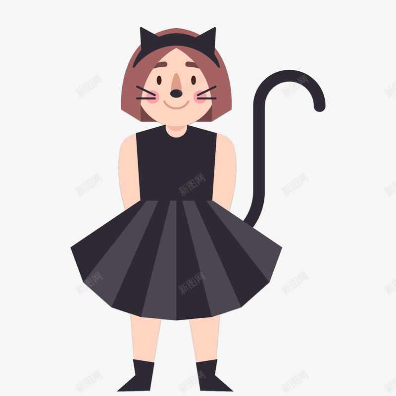 卡通猫咪女孩人物矢量图ai免抠素材_88icon https://88icon.com 万圣节 人物设计 卡通 猫咪 角色扮演 黑色 矢量图