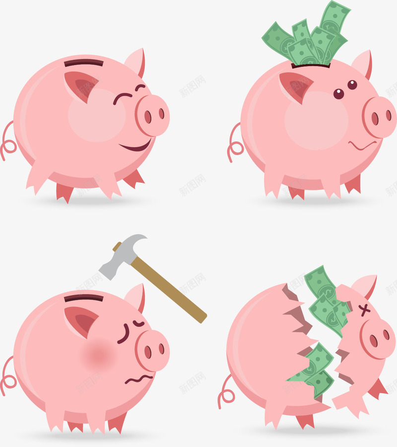 小猪存钱罐png免抠素材_88icon https://88icon.com 卡通 存钱罐 小锤 猪 砸 钱