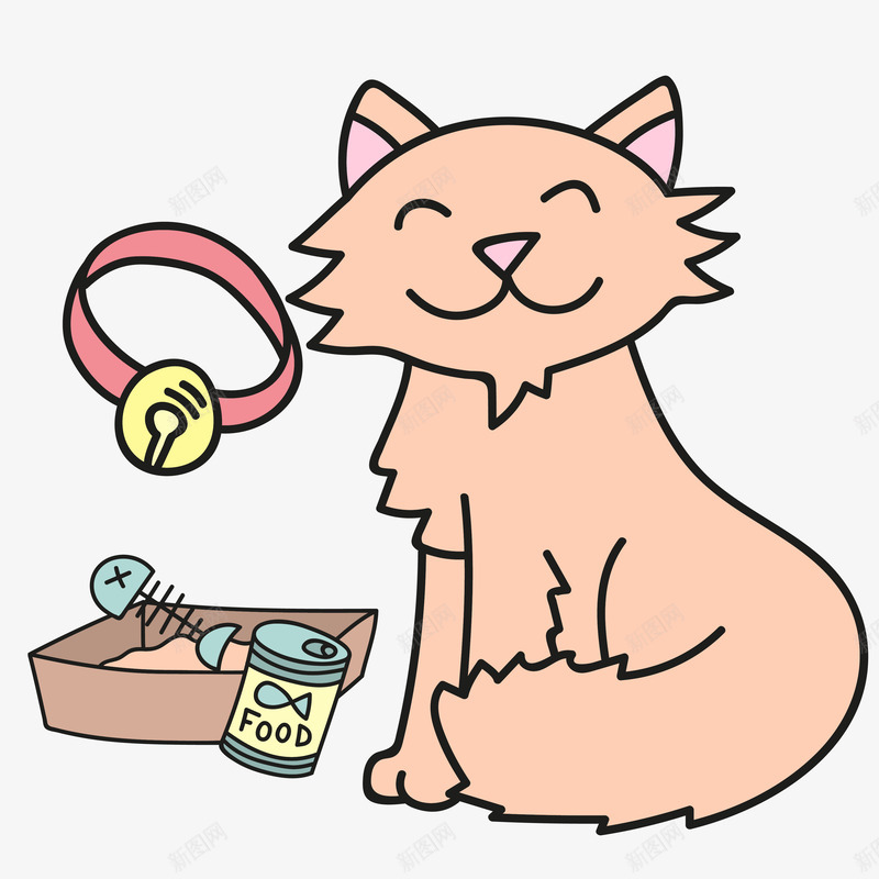 可爱猫咪装饰png免抠素材_88icon https://88icon.com 卡通猫咪 宠物用品 猫咪 猫食 装饰素材 铃铛