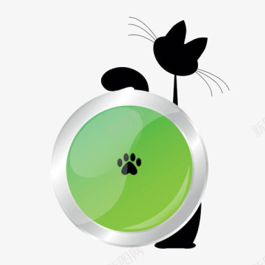 卡通猫咪和圆形脚印标志图标图标
