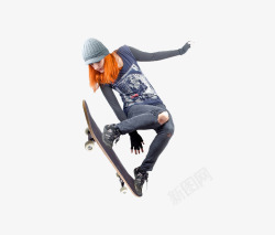 橘色滑板玩滑板高清图片