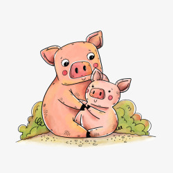 小猪母子卡通母子小猪矢量图高清图片