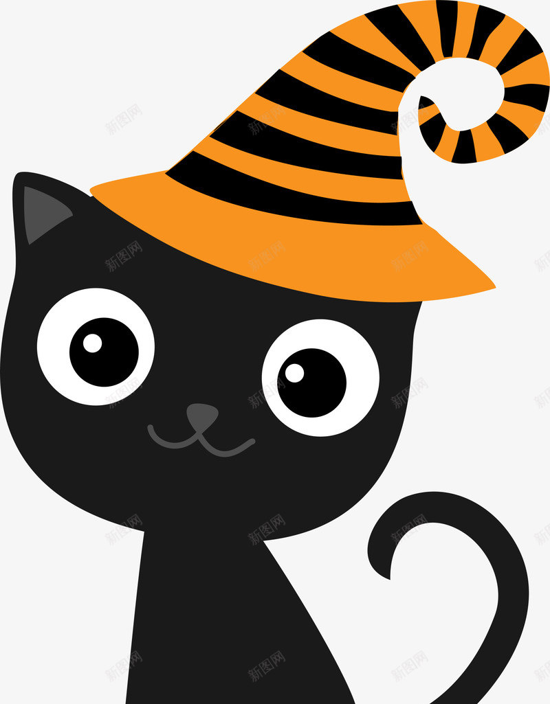 黑色卡通猫咪png免抠素材_88icon https://88icon.com 免抠PNG 动物 卡通 帽子 猫咪 装饰图案 黑色