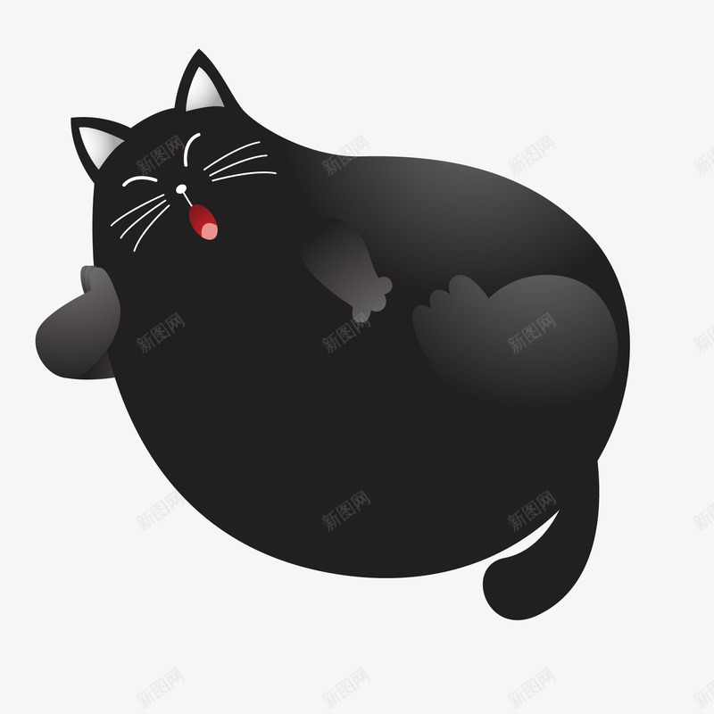 黑色猫咪png免抠素材_88icon https://88icon.com 打哈欠 猫咪 睡懒觉 黑色