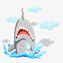 扁平海上玩耍鲨鱼矢量图素材
