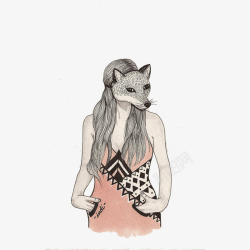 狐狸面具女郎装饰画素材