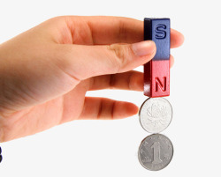 磁铁效果吸起硬币的磁铁高清图片