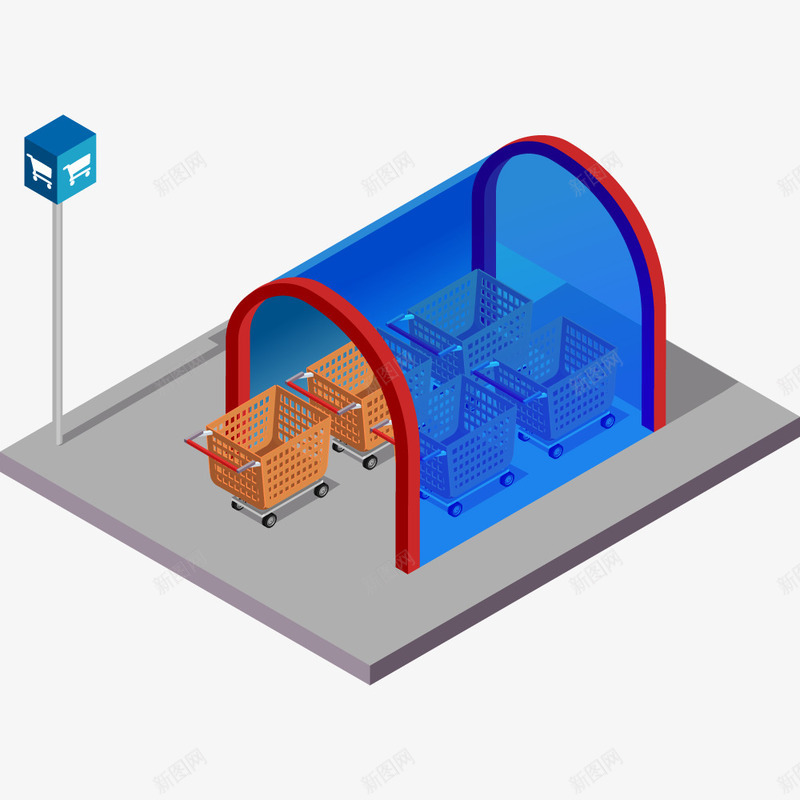 购物车区png免抠素材_88icon https://88icon.com 卡通 手绘 橘色 简图 蓝色 购物车 车棚