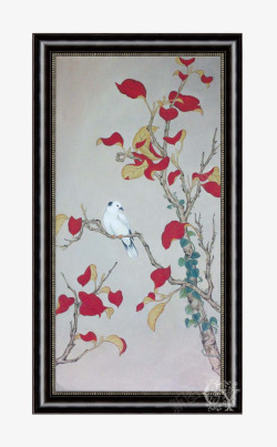 中式鸟上枝头图案黑色框壁画素材