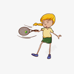 打网球的女孩子手绘卡通装饰打网球的女孩子海报高清图片