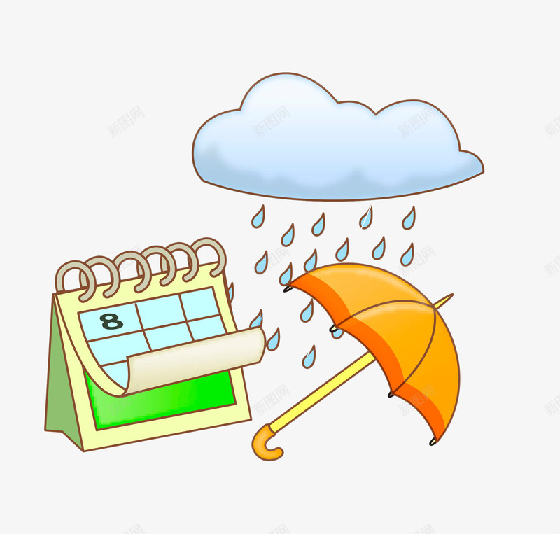 手绘下雨天png免抠素材_88icon https://88icon.com 下雨 乌云 卡通雨点 彩色 手绘 日历 雨伞 雨水 雨滴