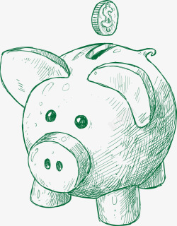 手绘小猪存钱罐素材