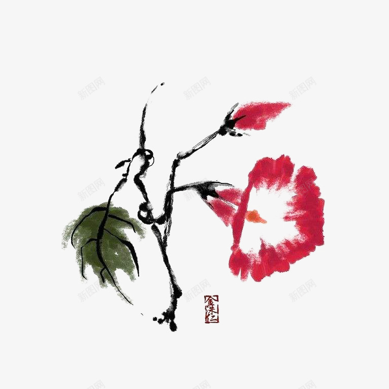 水墨红色牵牛花png免抠素材_88icon https://88icon.com 中国风 唯美 喇叭花 插图 水墨 水墨牵牛花 牵牛花 设计