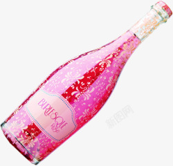 粉色手绘花纹酒瓶素材