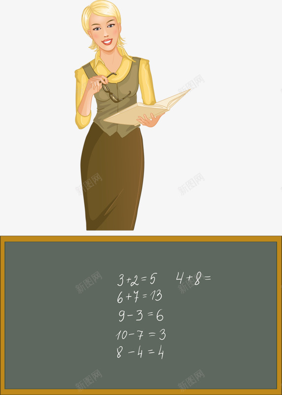 卡通手绘黄色头发女老师png免抠素材_88icon https://88icon.com 女老师 数学 黄色头发 黑板