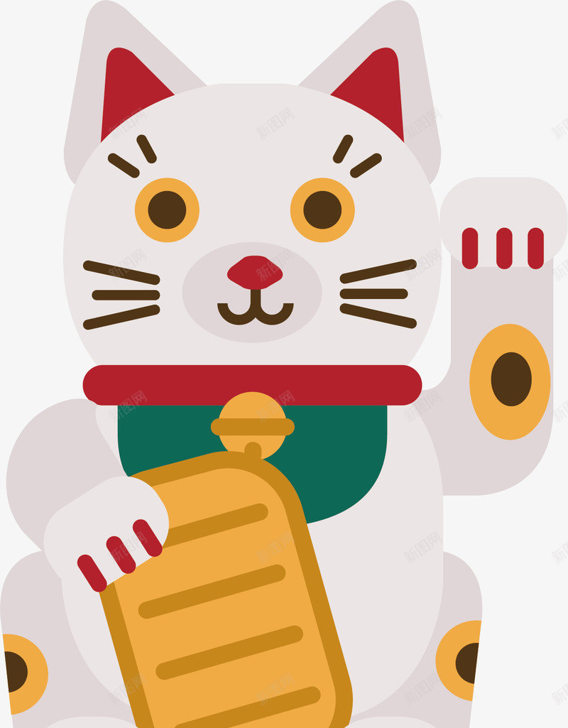 招财猫矢量图ai免抠素材_88icon https://88icon.com 可爱 手绘 招手 招财猫 猫咪 红色耳朵 胡须 矢量图