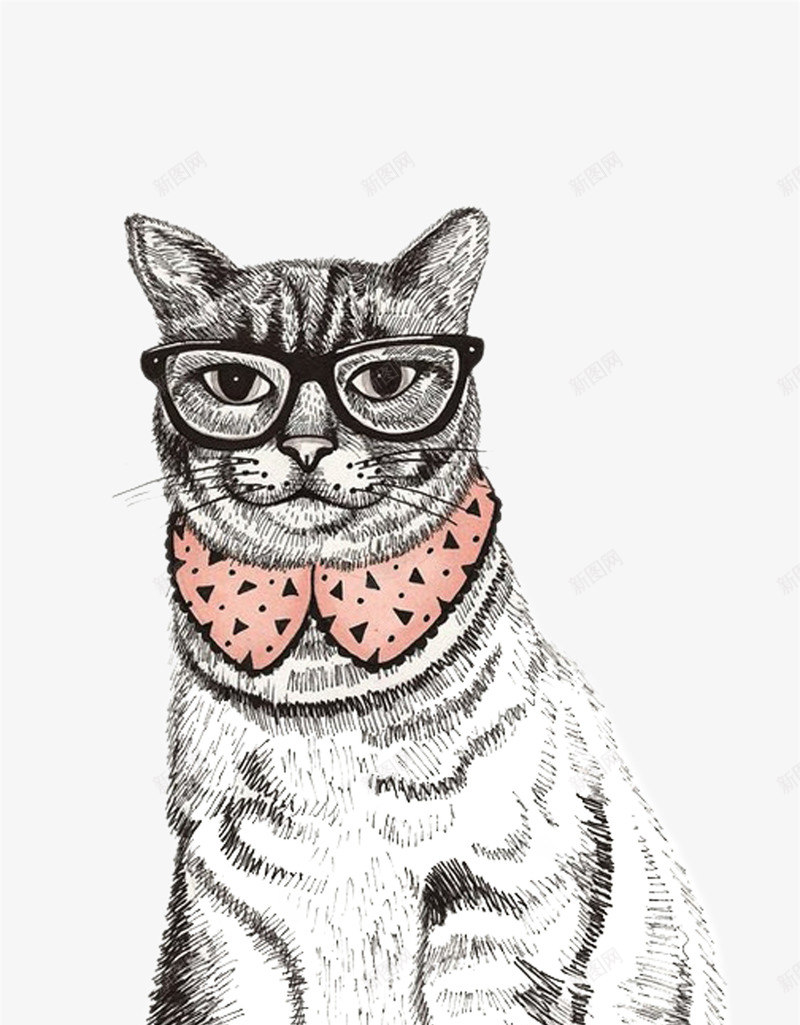 卡通手绘素描戴眼镜猫咪png免抠素材_88icon https://88icon.com PNG 卡通 戴眼镜 手绘 猫咪 素描
