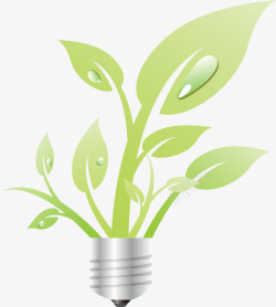 绿色环保节能灯泡树叶素材