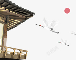 飞向古建筑的鹤素材