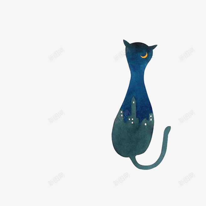 手绘水彩蓝色猫咪png免抠素材_88icon https://88icon.com 手绘 水彩 猫 猫咪 猫子 画画 绘画