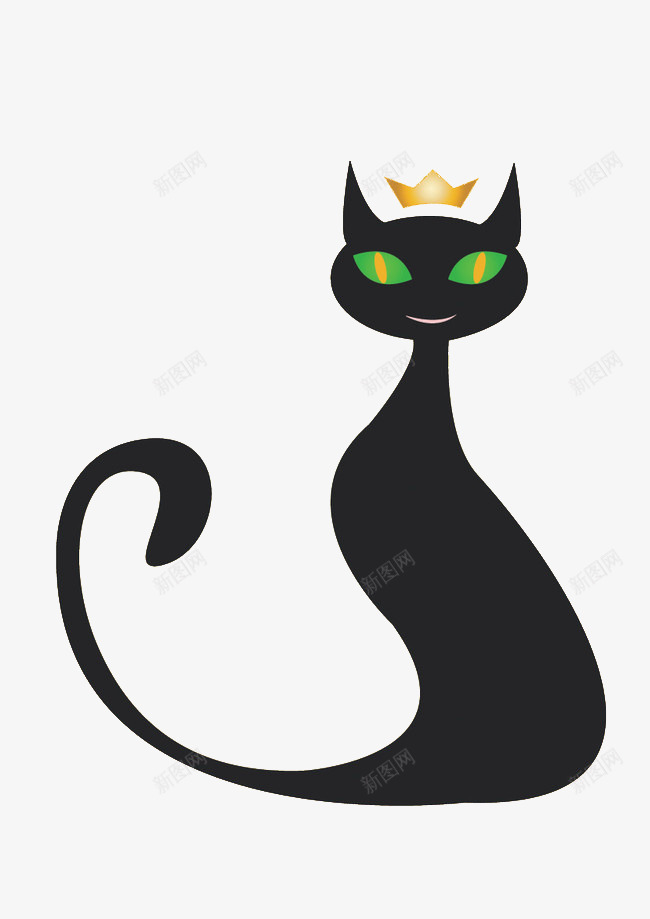 王冠猫咪png免抠素材_88icon https://88icon.com 王冠 绿色眼睛猫咪 长尾巴猫咪 黑色猫咪
