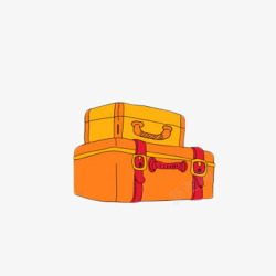 卡通橘色复古行李箱素材
