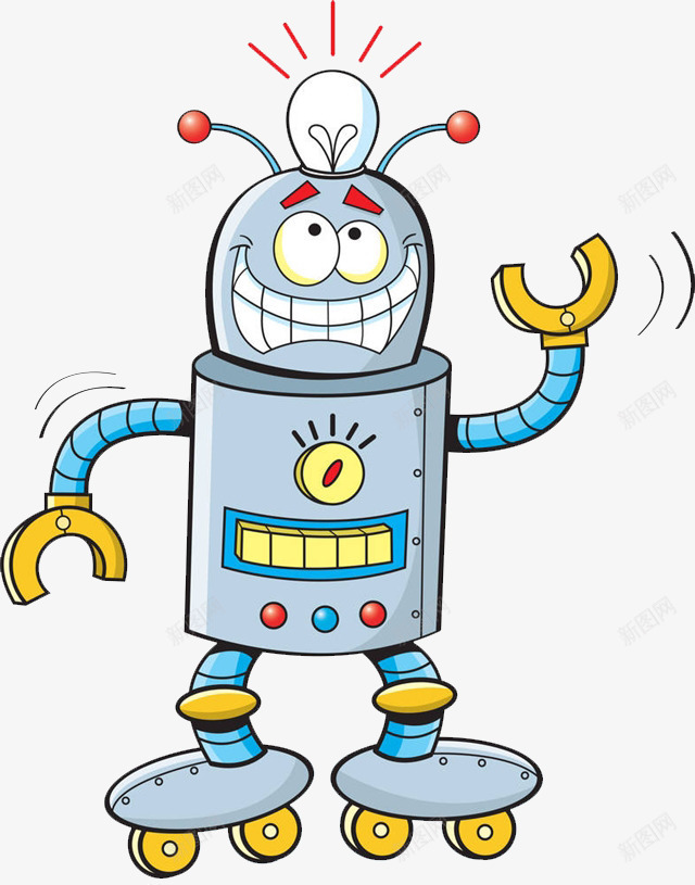 滑稽的聪明卡通机器人png免抠素材_88icon https://88icon.com 卡通手绘 可爱画风 教育 机器人 机器人眼睛 灯泡 眼睛 科技 装饰
