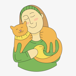 卡通人物抱着猫咪素材