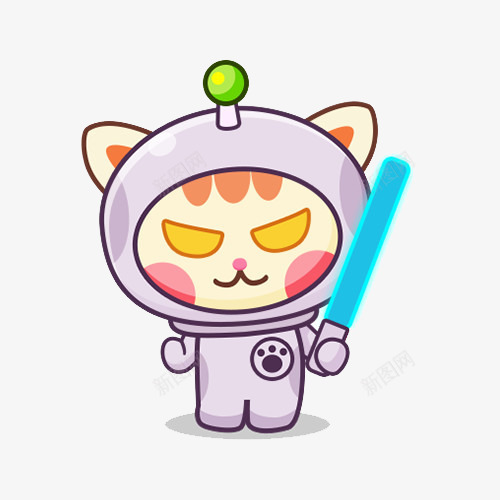 拿着激光剑的猫咪png免抠素材_88icon https://88icon.com 卡通装饰 太空服 星际元素 激光剑 猫咪