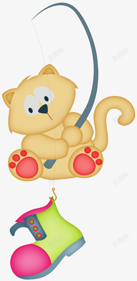 钓鞋的猫咪png免抠素材_88icon https://88icon.com 手绘鱼竿 猫咪 钓鱼竿 鞋